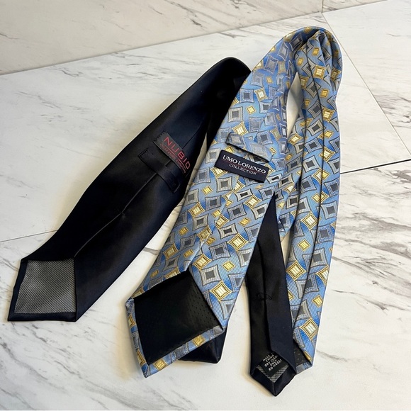 BUNDLE Umo Lorenzo Silk Black and Nubio Print Blue Ties - Picture 2 of 2